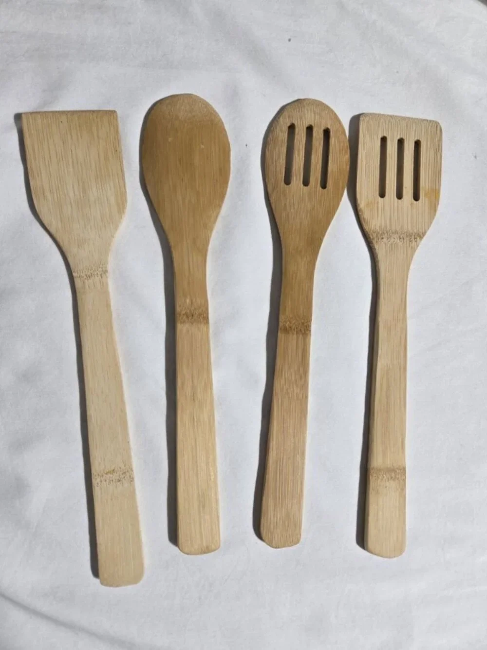 GreenPan Bamboo Wooden Cooking Utensil Set 4 Pc Spatula Slotted Spoon Scraper